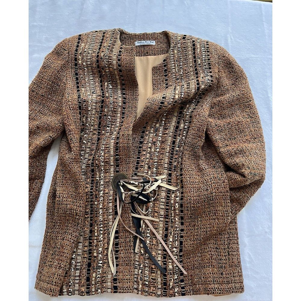 Kathlee Weir West Designer Weaver M/L Jacket Blazer Hand Woven W Pockets